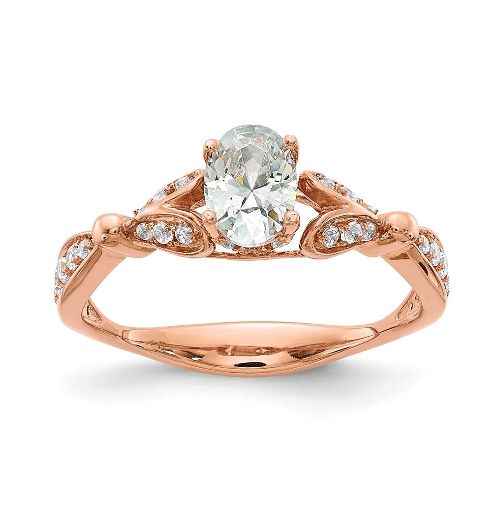 14k Rose Gold Two Hearts (Holds 1/2 carat (6.2x4.7mm) Oval Center) 1/4 carat Diamond Semi-mount Engagement Ring