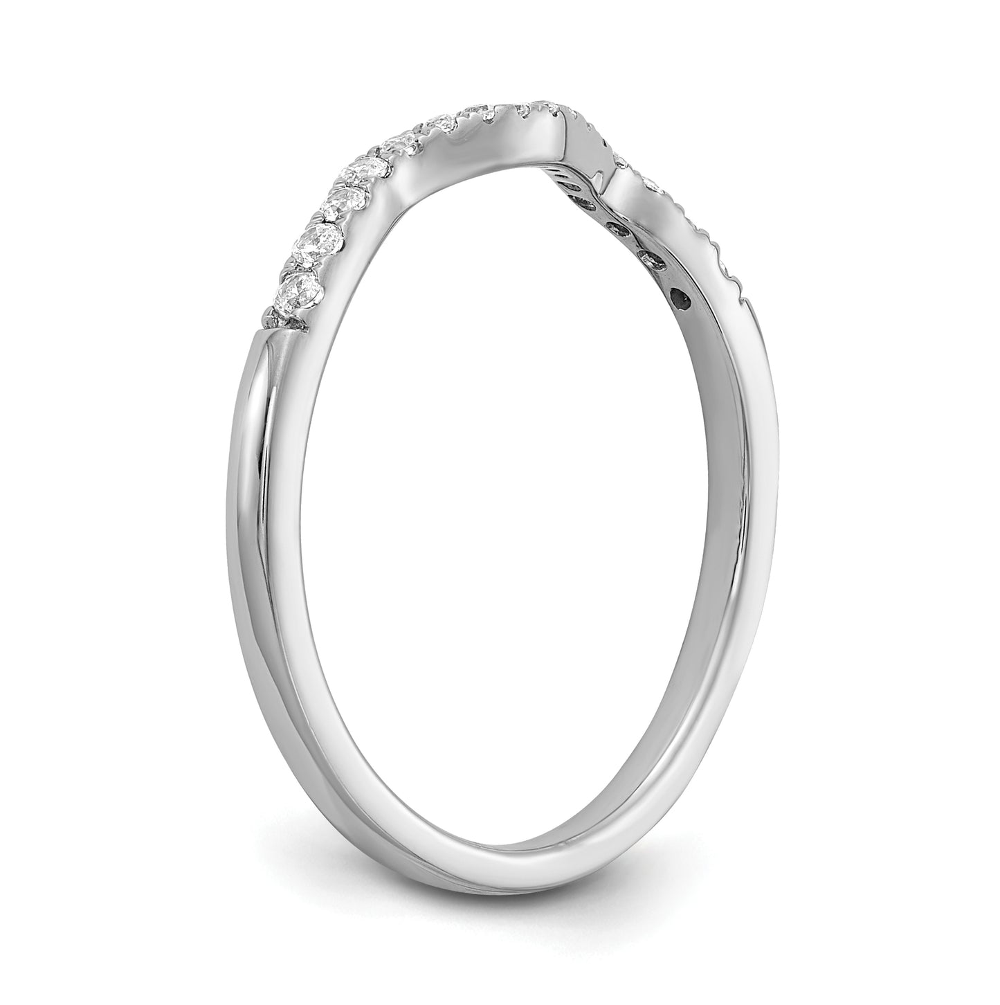 14k White Gold 1/8 carat Diamond Contoured Complete Wedding Band,  1.5 to 2.7 mm (tapered)