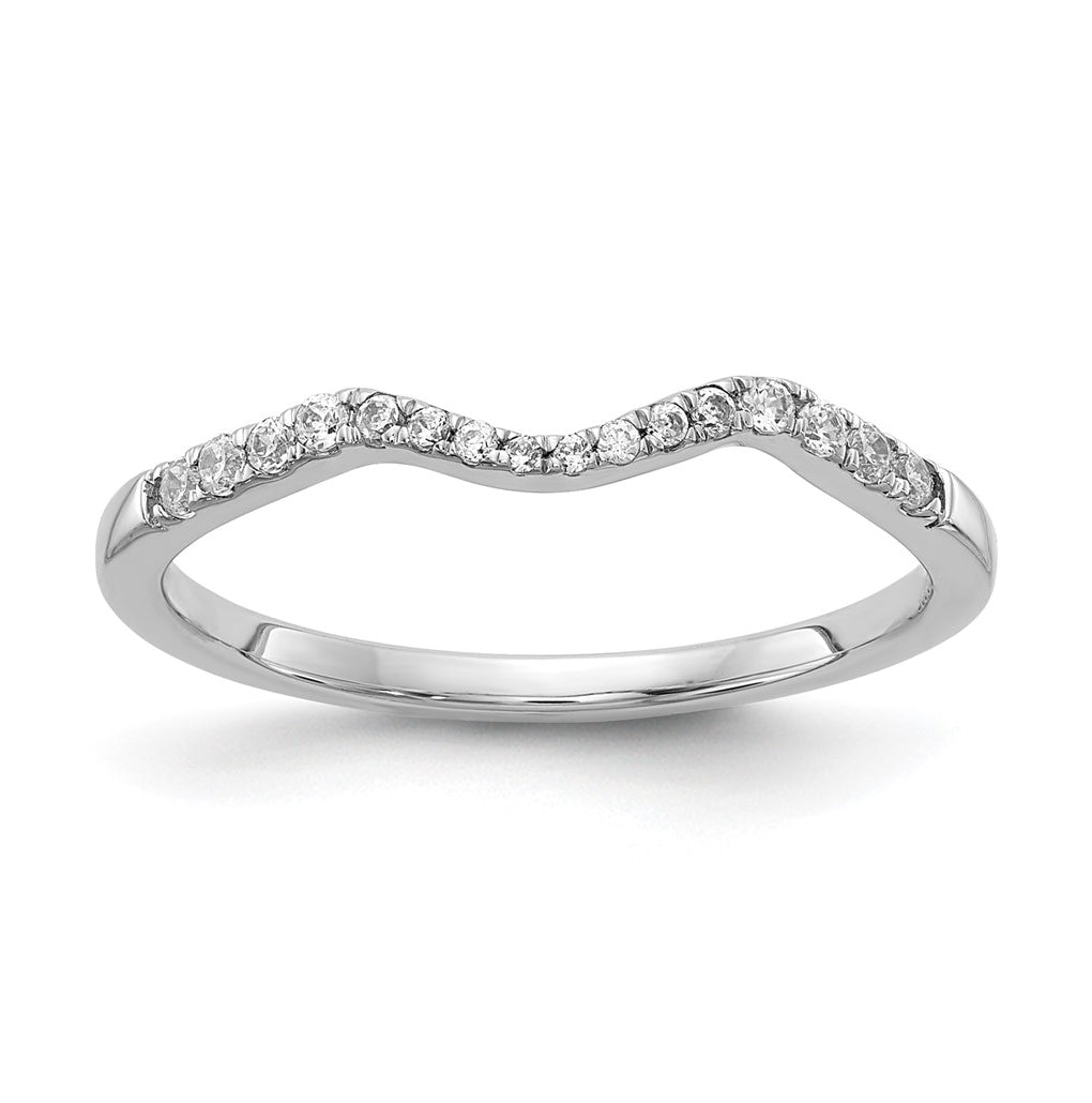 14k White Gold 1/8 carat Diamond Contoured Complete Wedding Band,  1.5 to 2.7 mm (tapered)