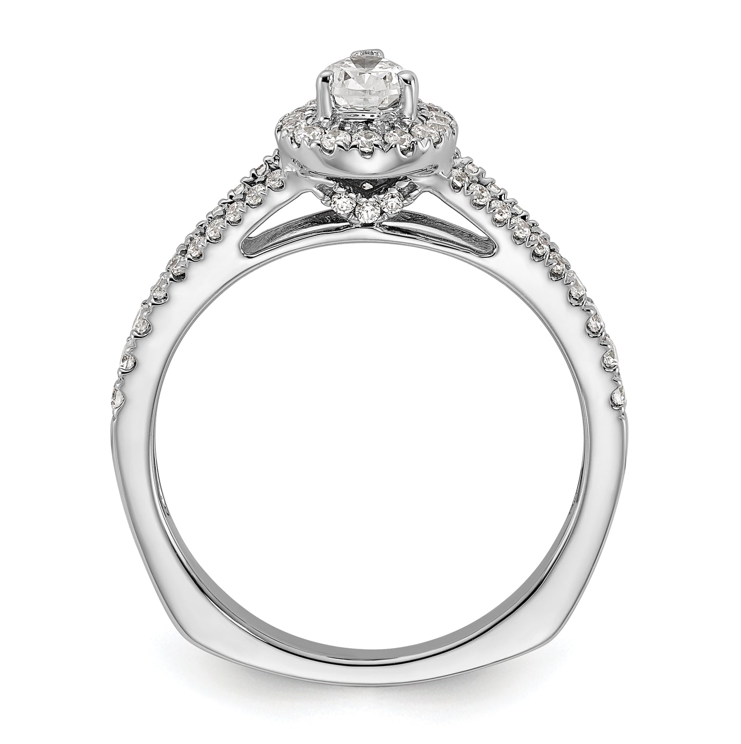 14k White Gold Halo Plus (Holds 1/2 carat (6x4mm) Pear Center) 3/8 carat Diamond Semi-mount Engagement Ring