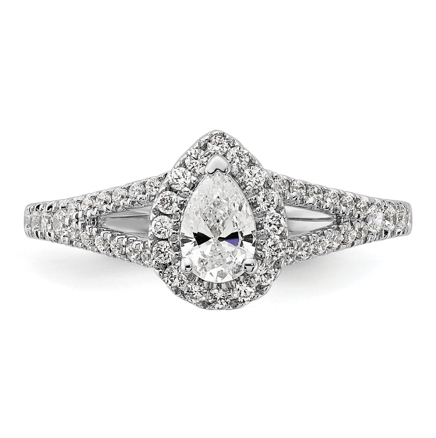14k White Gold Halo Plus (Holds 1/2 carat (6x4mm) Pear Center) 3/8 carat Diamond Semi-mount Engagement Ring