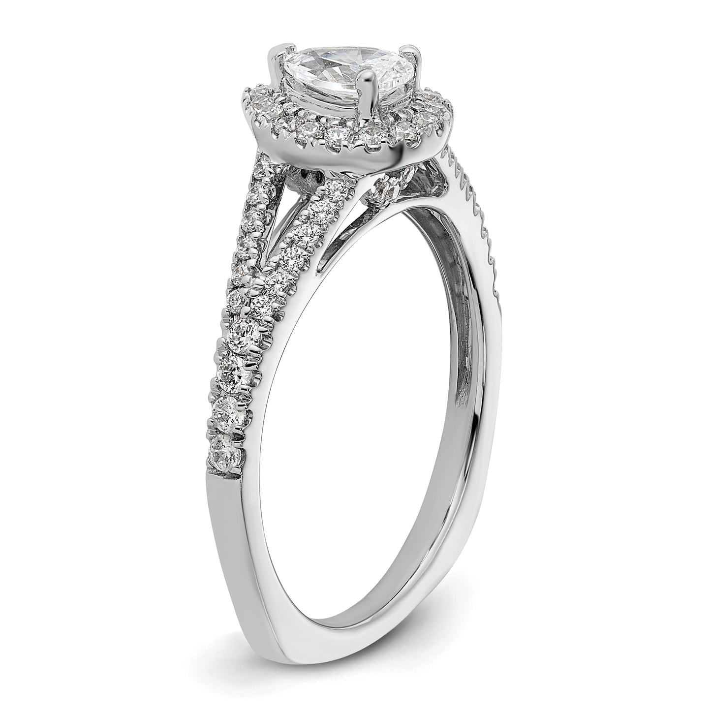 14k White Gold Halo Plus (Holds 1/2 carat (6x4mm) Pear Center) 3/8 carat Diamond Semi-mount Engagement Ring