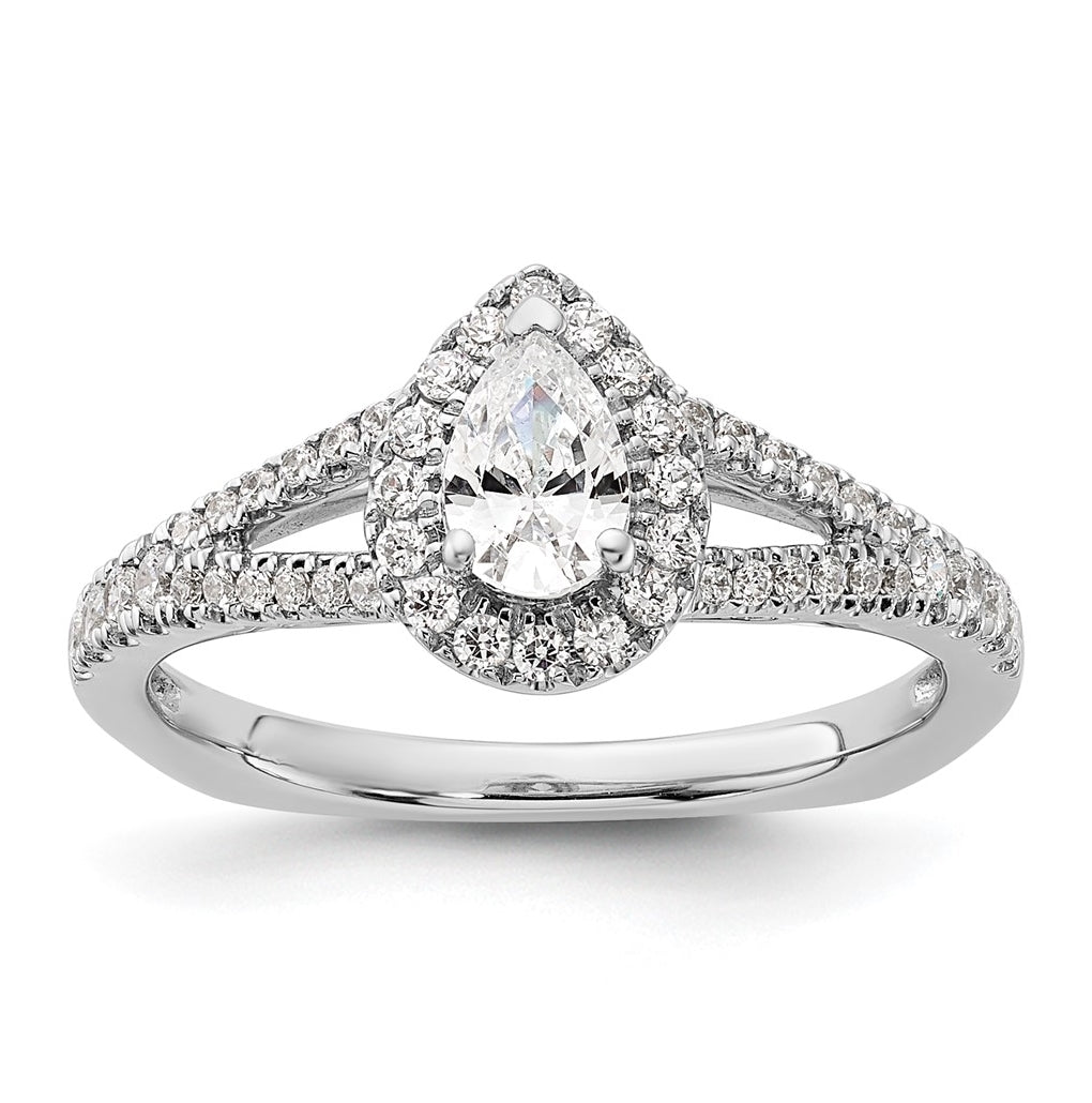 14k White Gold Halo Plus (Holds 1/2 carat (6x4mm) Pear Center) 3/8 carat Diamond Semi-mount Engagement Ring
