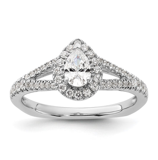 14k White Gold Halo Plus (Holds 1/2 carat (6x4mm) Pear Center) 3/8 carat Diamond Semi-mount Engagement Ring