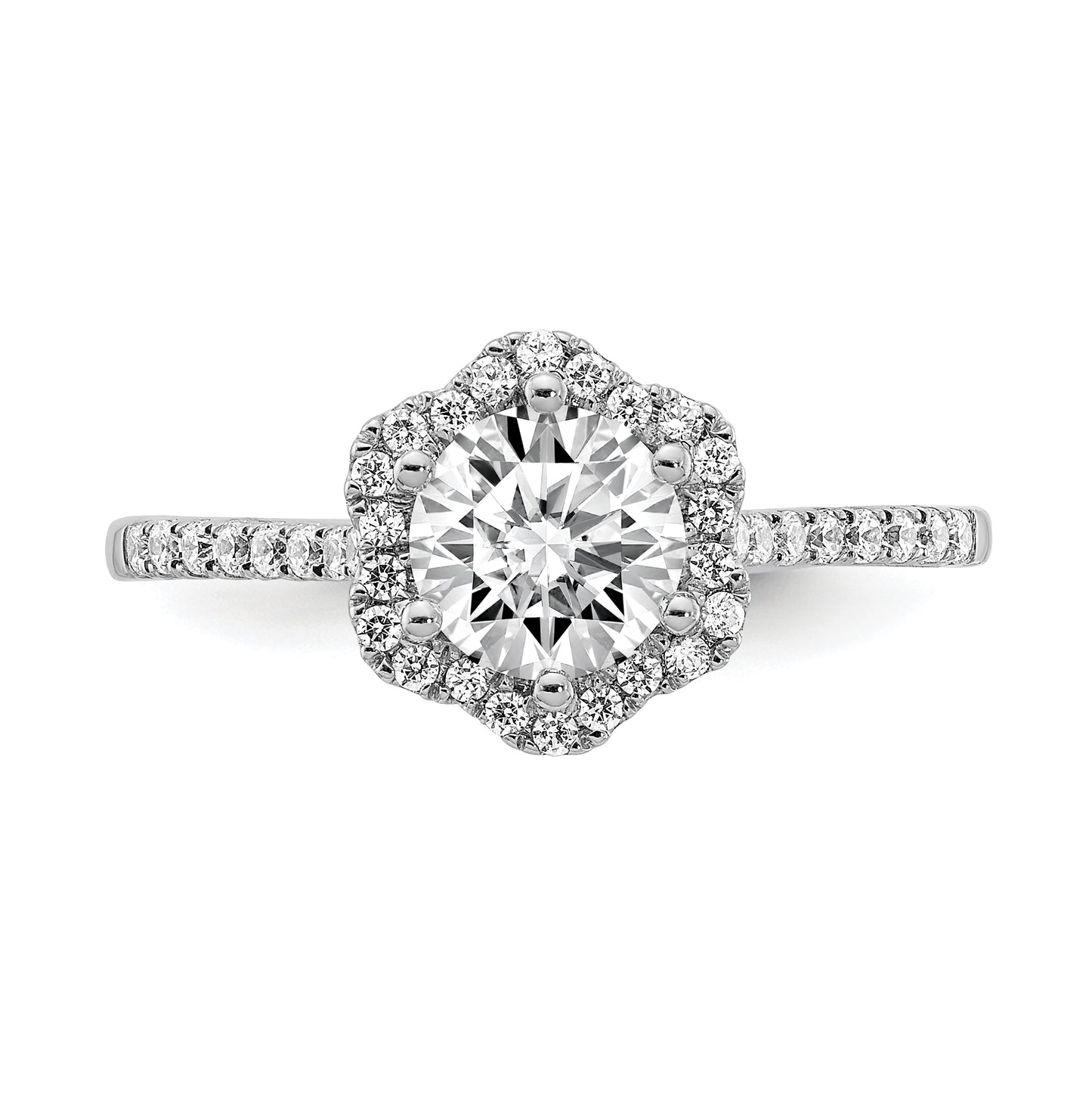 14k White Gold Hexagon Halo (Holds 3/4 carat (6.00mm) Round Center) 1/4 carat Diamond Semi-mount Engagement Ring
