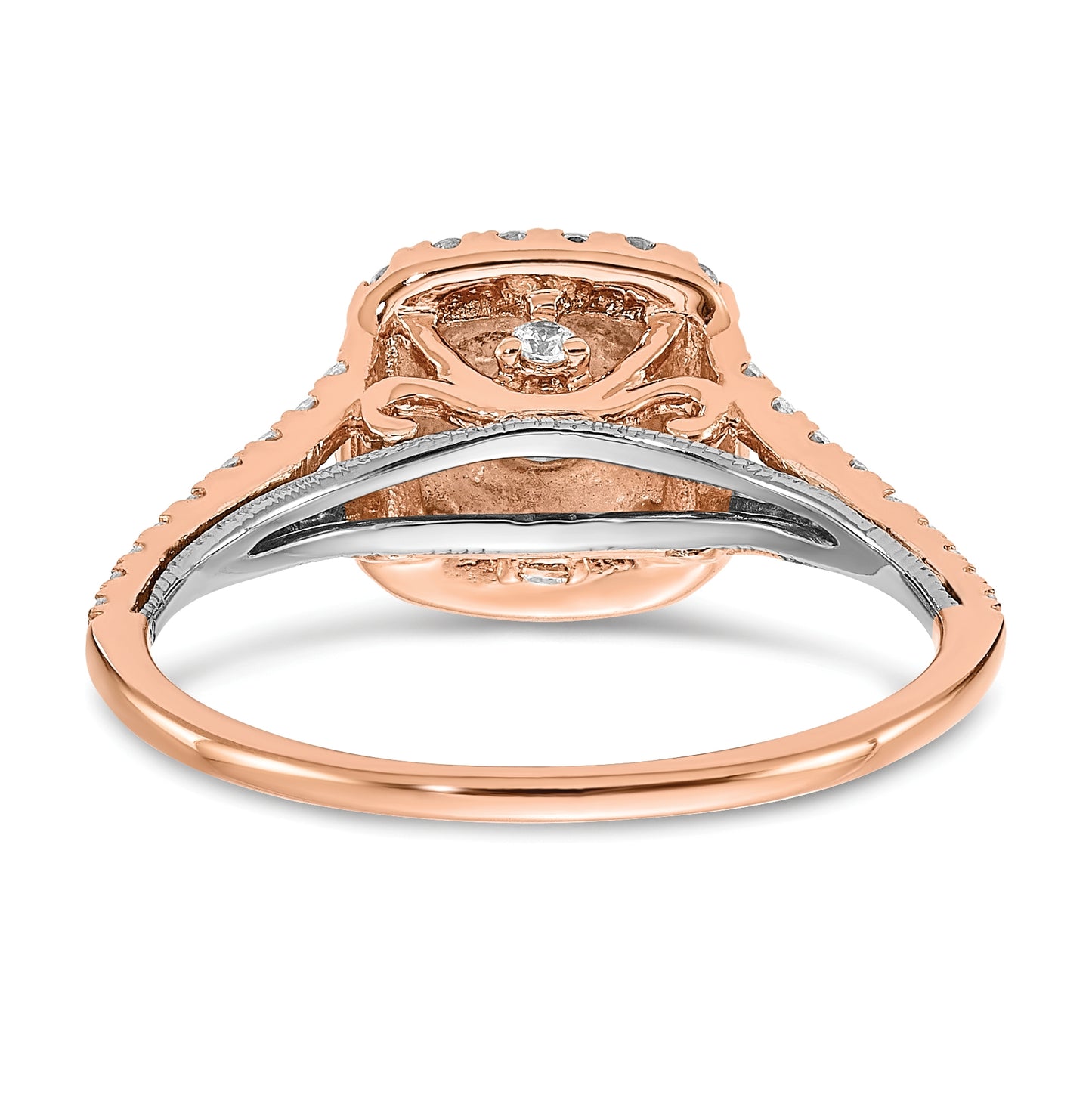 14k Rose and White Gold Double Halo (Holds 1/3 carat (4.5mm) Round Center) 1/2 carat Diamond Semi-mount Engagement Ring