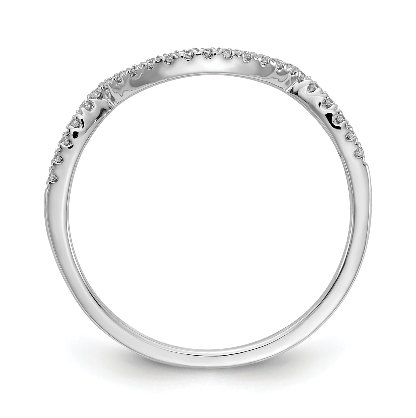 14k White Gold 1/8 carat Diamond Contoured Complete Wedding Band,  1.1 mm
