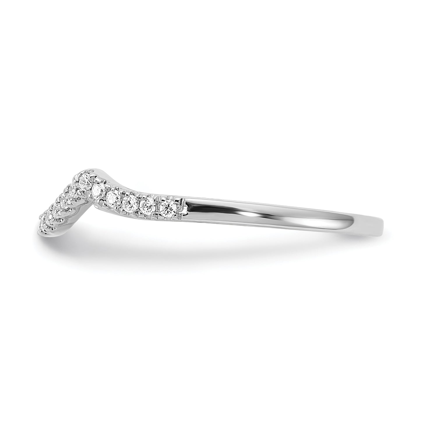 14k White Gold 1/8 carat Diamond Contoured Complete Wedding Band,  1.1 mm