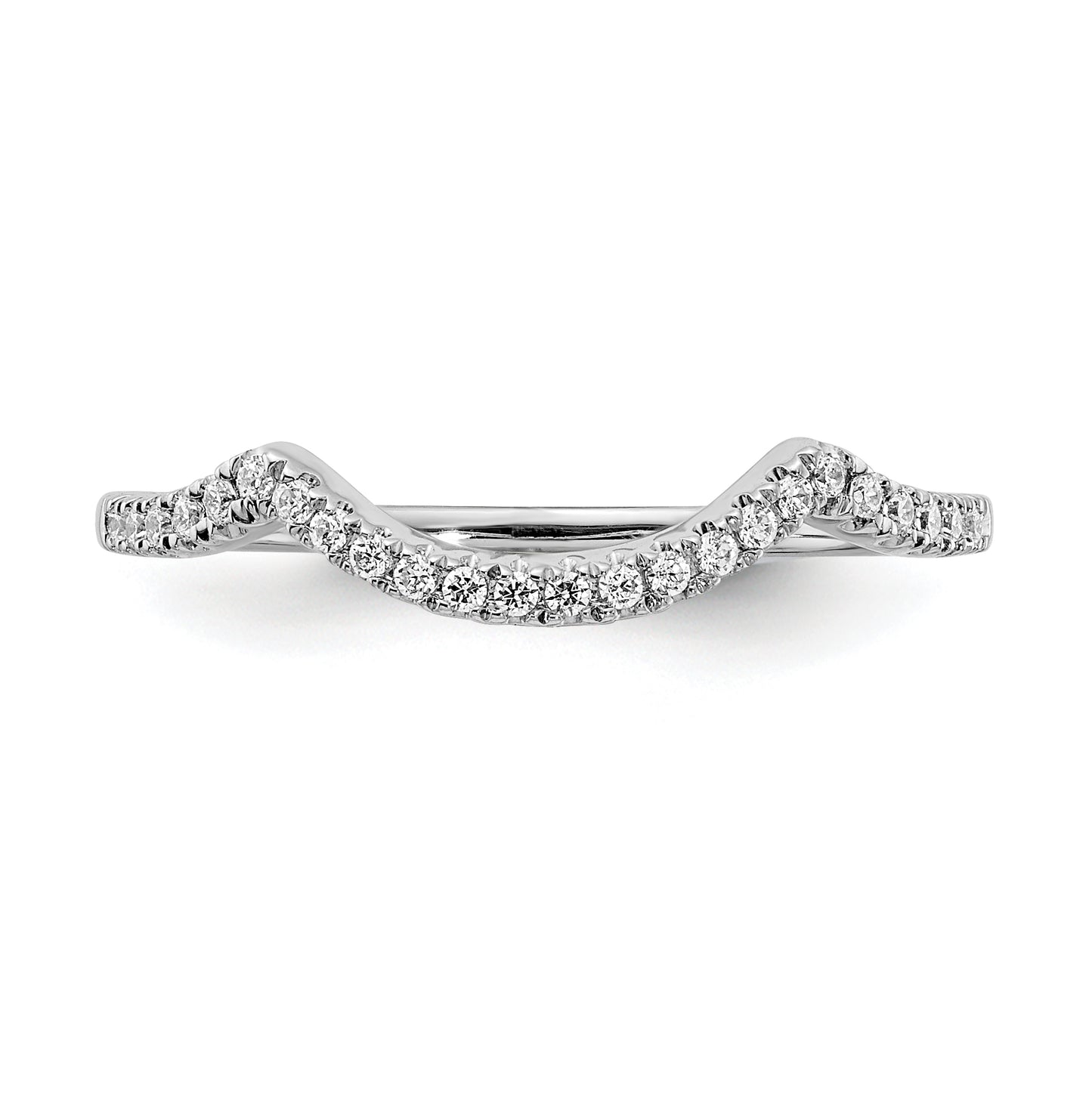 14k White Gold 1/8 carat Diamond Contoured Complete Wedding Band,  1.1 mm