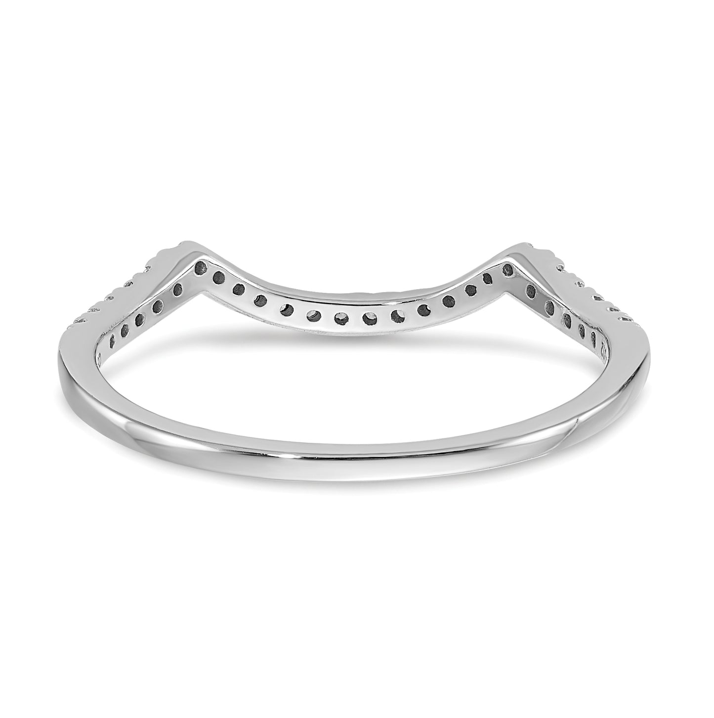 14k White Gold 1/8 carat Diamond Contoured Complete Wedding Band,  1.1 mm