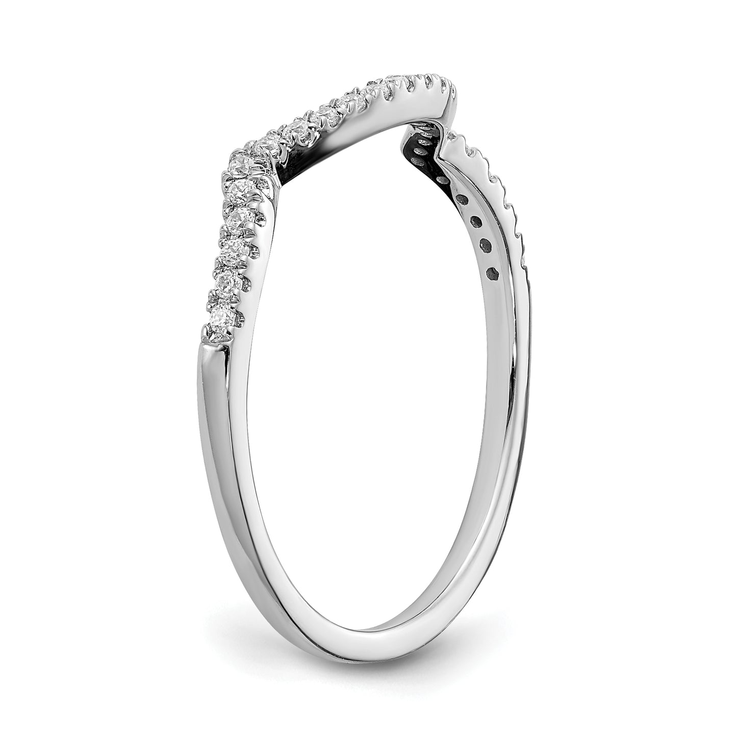 14k White Gold 1/8 carat Diamond Contoured Complete Wedding Band,  1.1 mm