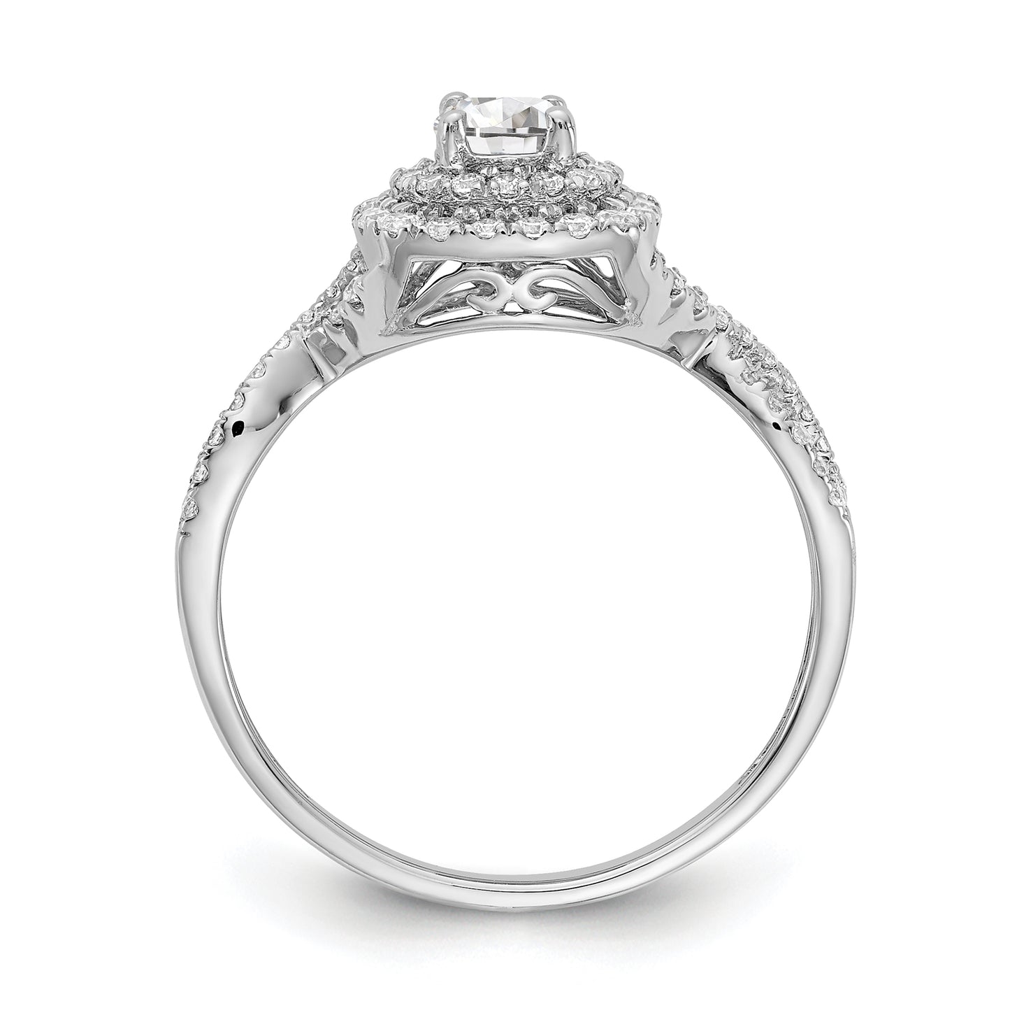 14k White Gold Double Halo (Holds 1/3 carat (4.5mm) Round Center) 3/8 carat Diamond Semi-mount Engagement Ring