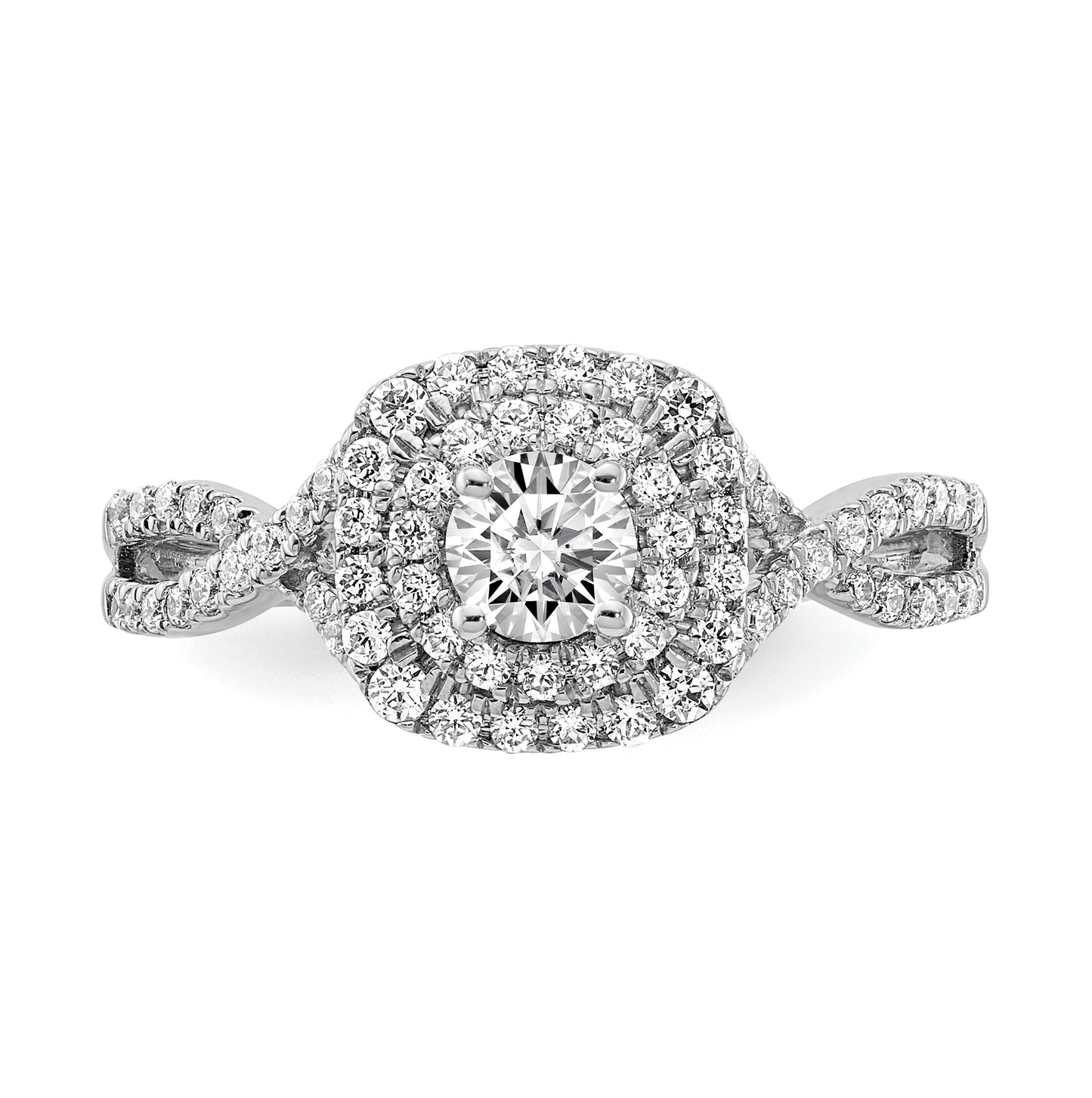 14k White Gold Double Halo (Holds 1/3 carat (4.5mm) Round Center) 3/8 carat Diamond Semi-mount Engagement Ring