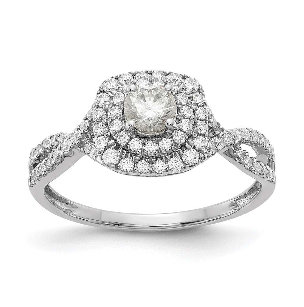 14k White Gold Double Halo (Holds 1/3 carat (4.5mm) Round Center) 3/8 carat Diamond Semi-mount Engagement Ring