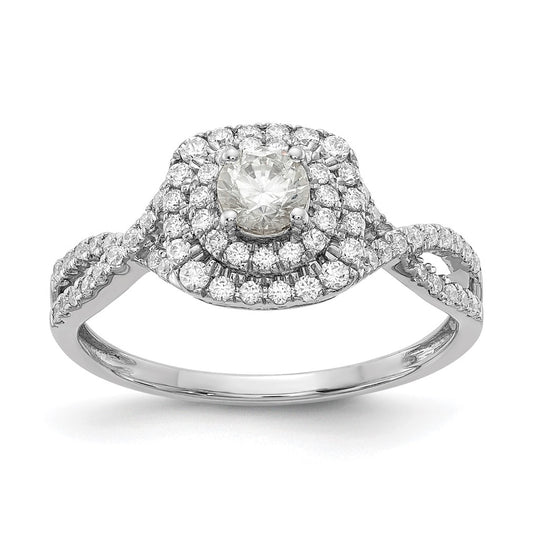 14k White Gold Double Halo (Holds 1/3 carat (4.5mm) Round Center) 3/8 carat Diamond Semi-mount Engagement Ring