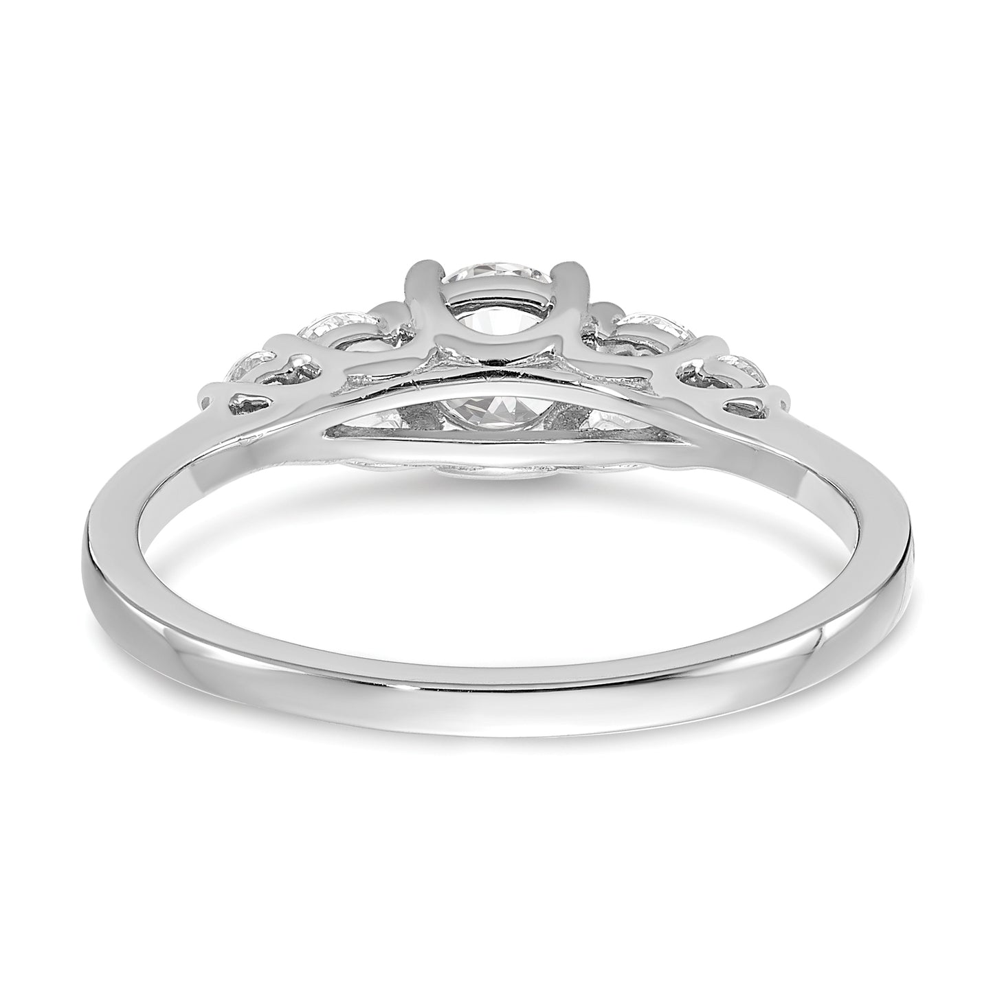 14K White Gold 3-Stone Plus (Holds 1/2 carat (5.5mm) Round Center) 2-3.00mm and 2-2.00mm Round Side Diamonds Semi-Mount Engagement Ring
