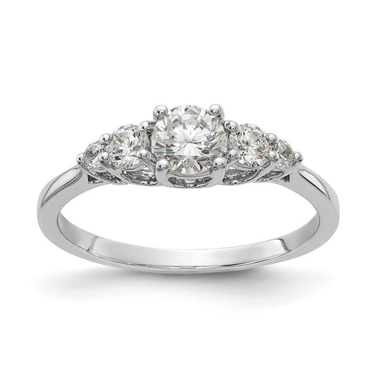 14K White Gold 3-Stone Plus (Holds 1/2 carat (5.5mm) Round Center) 2-3.00mm and 2-2.00mm Round Side Diamonds Semi-Mount Engagement Ring