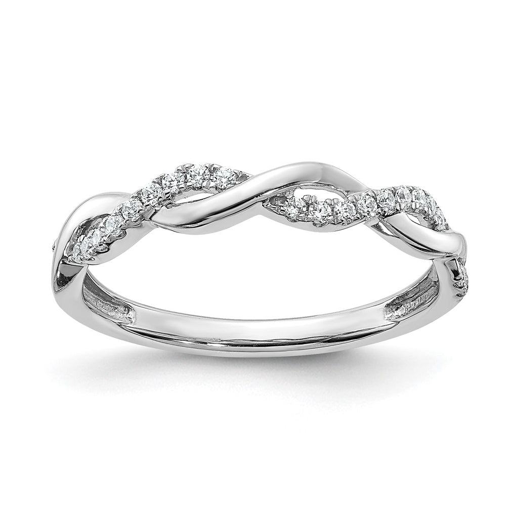 14k White Gold 1/8 carat Diamond Twist Design Complete Wedding Band