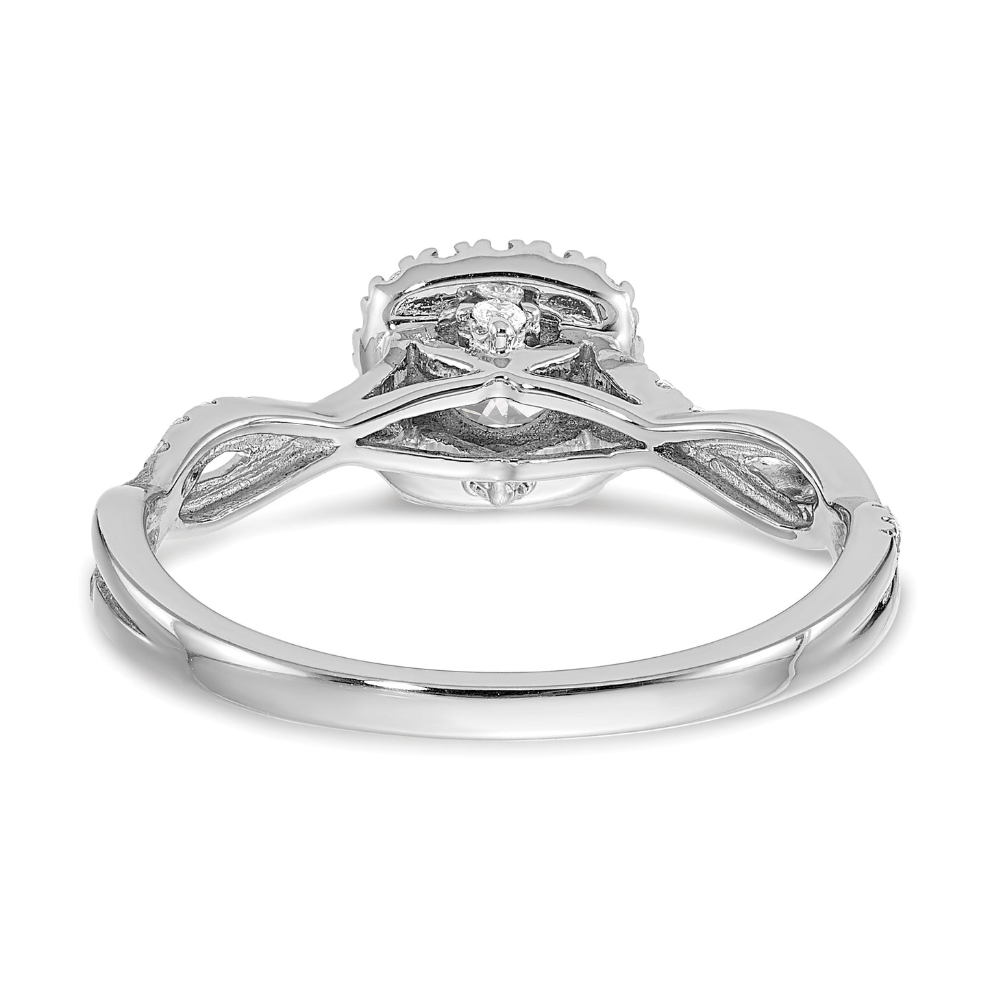 14k White Gold Halo Twist Design (Holds 3/8 carat (4.6mm) Round Center) 1/4 carat Diamond Semi-mount Engagement Ring
