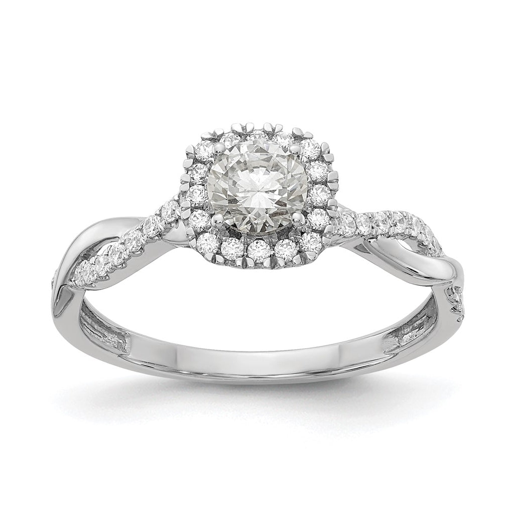 14k White Gold Halo Twist Design (Holds 3/8 carat (4.6mm) Round Center) 1/4 carat Diamond Semi-mount Engagement Ring