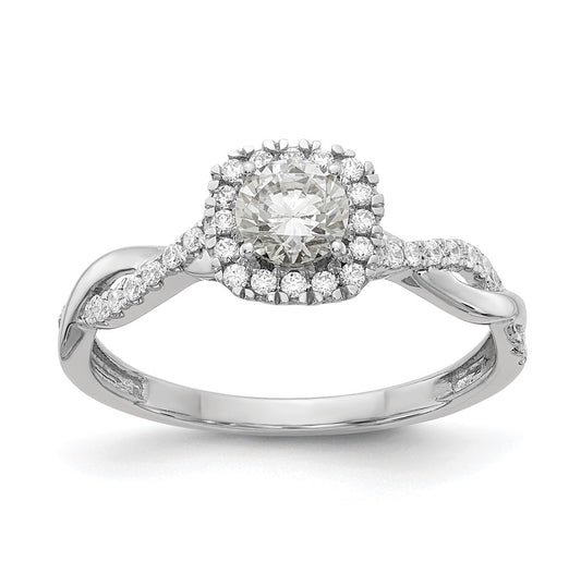 14k White Gold Halo Twist Design (Holds 3/8 carat (4.6mm) Round Center) 1/4 carat Diamond Semi-mount Engagement Ring