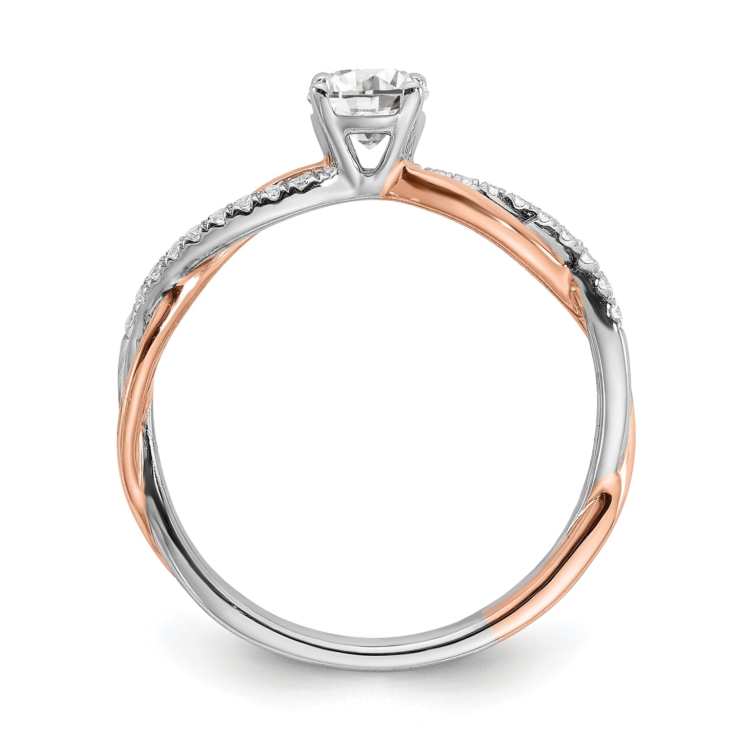 14k White and Rose Gold Criss-Cross (Holds 3/8 carat (4.7mm) Round Center) 1/10 carat Diamond Semi-mount Engagement Ring