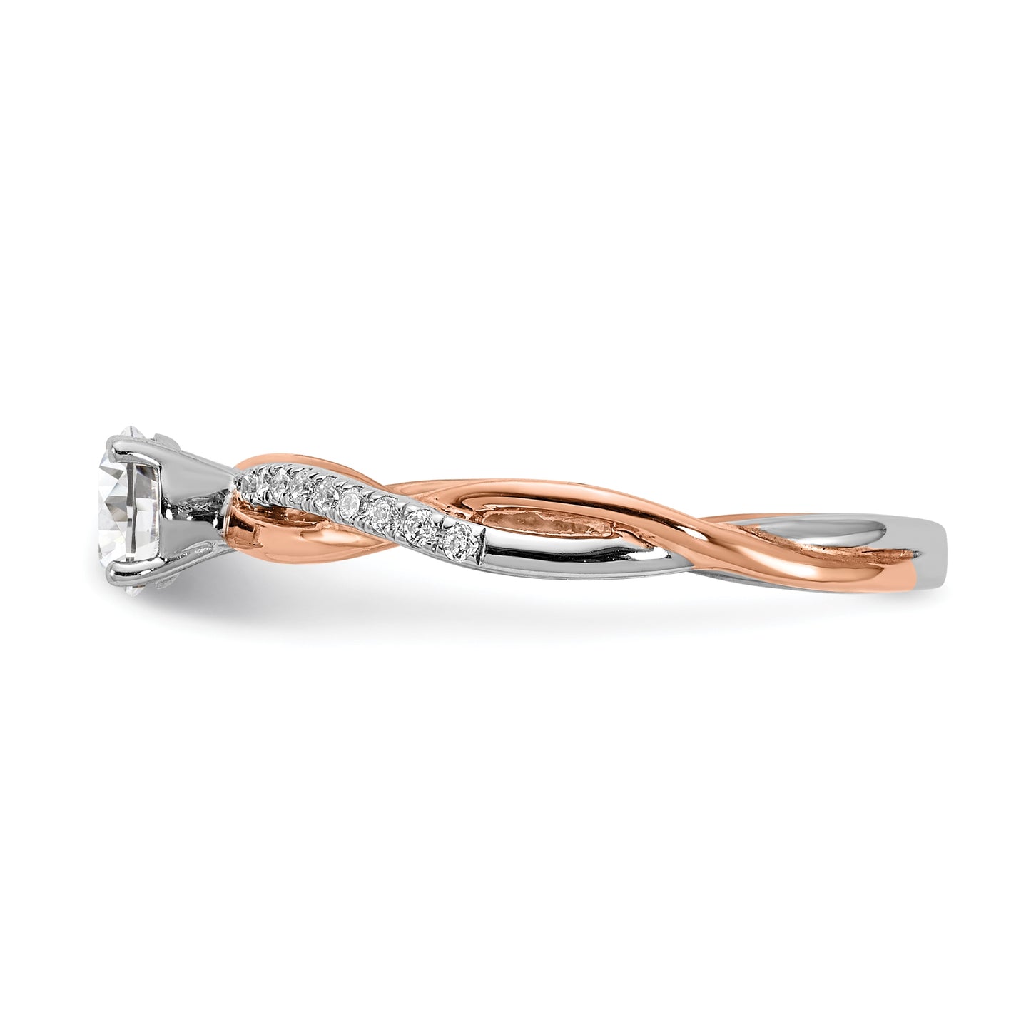 14k White and Rose Gold Criss-Cross (Holds 3/8 carat (4.7mm) Round Center) 1/10 carat Diamond Semi-mount Engagement Ring