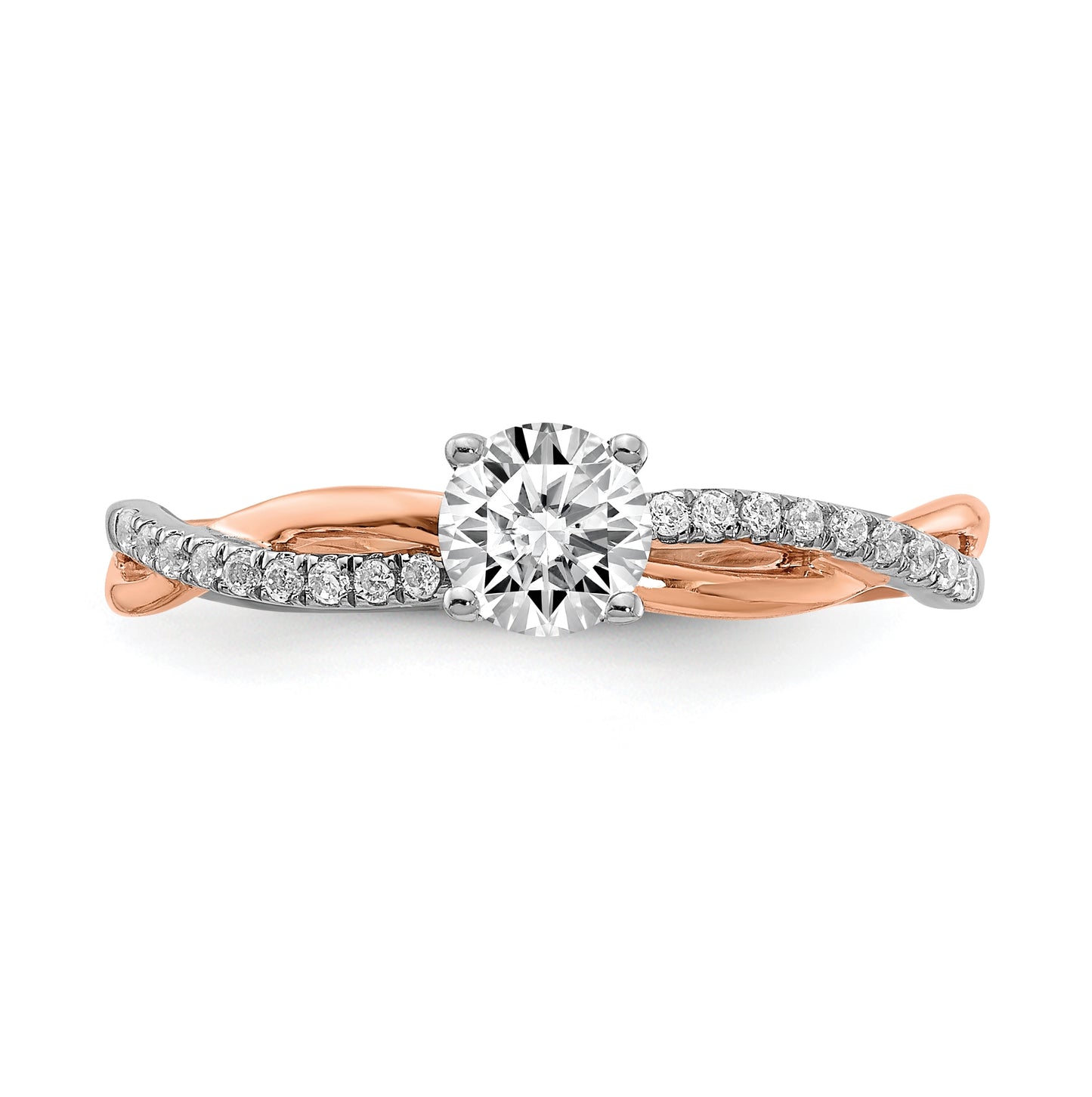 14k White and Rose Gold Criss-Cross (Holds 3/8 carat (4.7mm) Round Center) 1/10 carat Diamond Semi-mount Engagement Ring