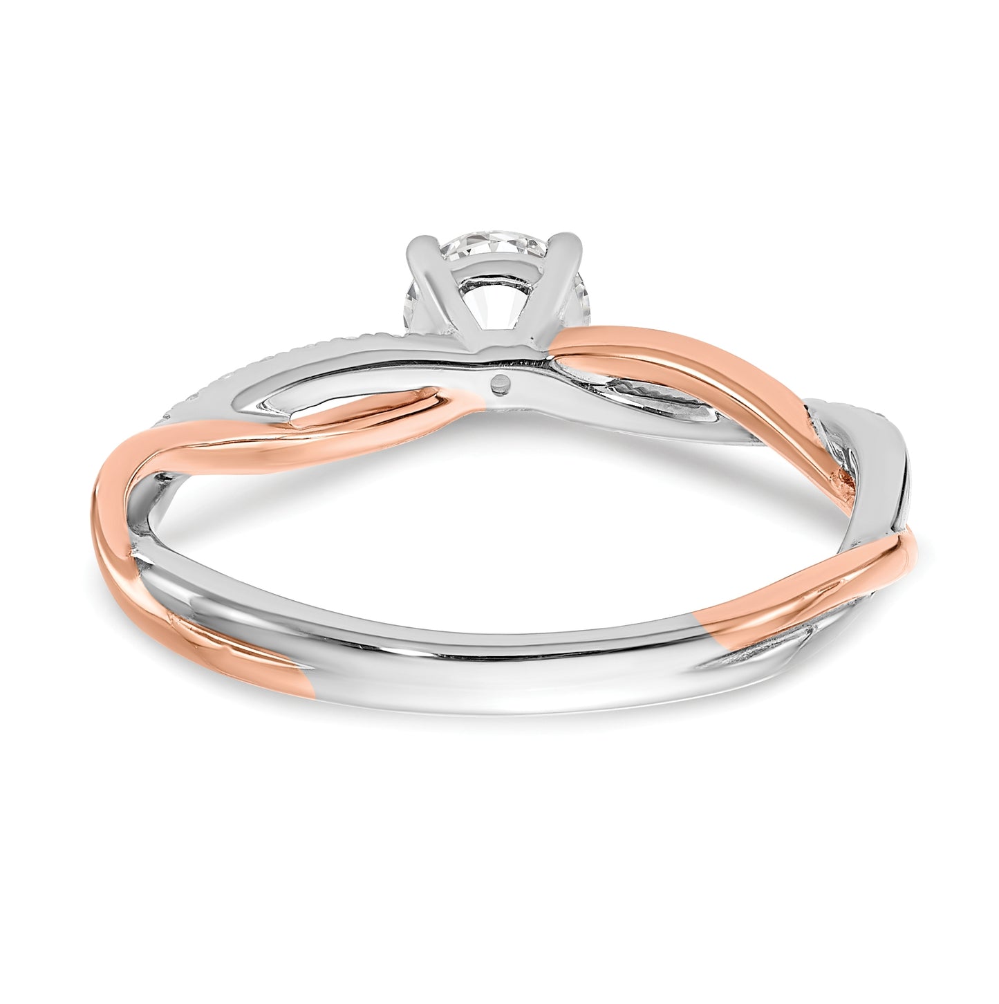14k White and Rose Gold Criss-Cross (Holds 3/8 carat (4.7mm) Round Center) 1/10 carat Diamond Semi-mount Engagement Ring