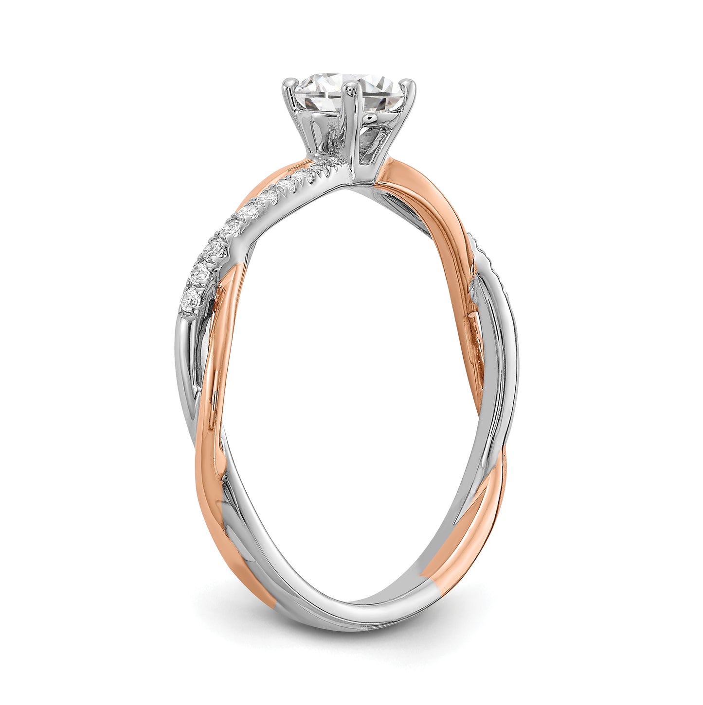 14k White and Rose Gold Criss-Cross (Holds 3/8 carat (4.7mm) Round Center) 1/10 carat Diamond Semi-mount Engagement Ring