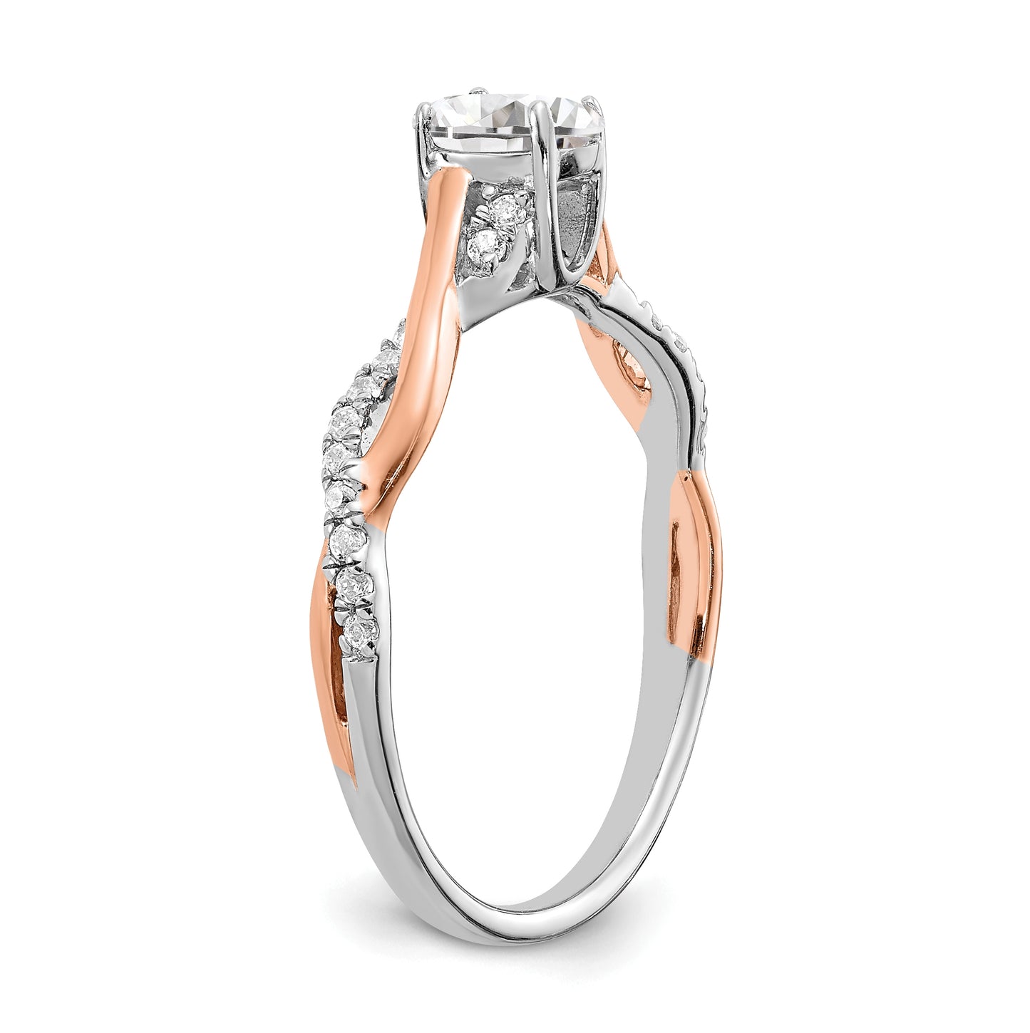14k White and Rose Gold Criss-Cross (Holds 3/8 carat (5.8x3.8mm) Oval Center) 1/8 carat Diamond Semi-mount Engagement Ring
