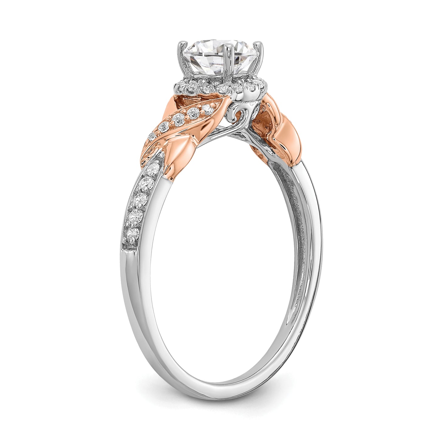 14k White and Rose Gold Halo Plus (Holds 1/2 carat (5.00mm) Round Center) 1/6 carat Diamond Semi-mount Engagement Ring