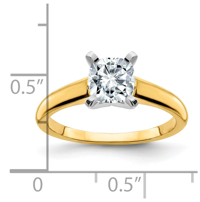 14k Two Tone 5mm Square Cushion True Light Moissanite Solitaire, Size 7