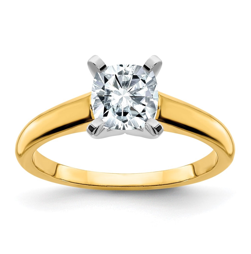 14k Two Tone 9mm Square Cushion True Light Moissanite Solitaire, Size 10