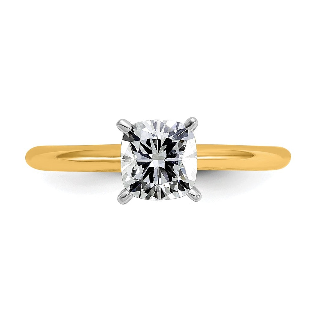 14k Two Tone 9mm SQ CUSH Colorless Moissanite Solitaire Sz 7