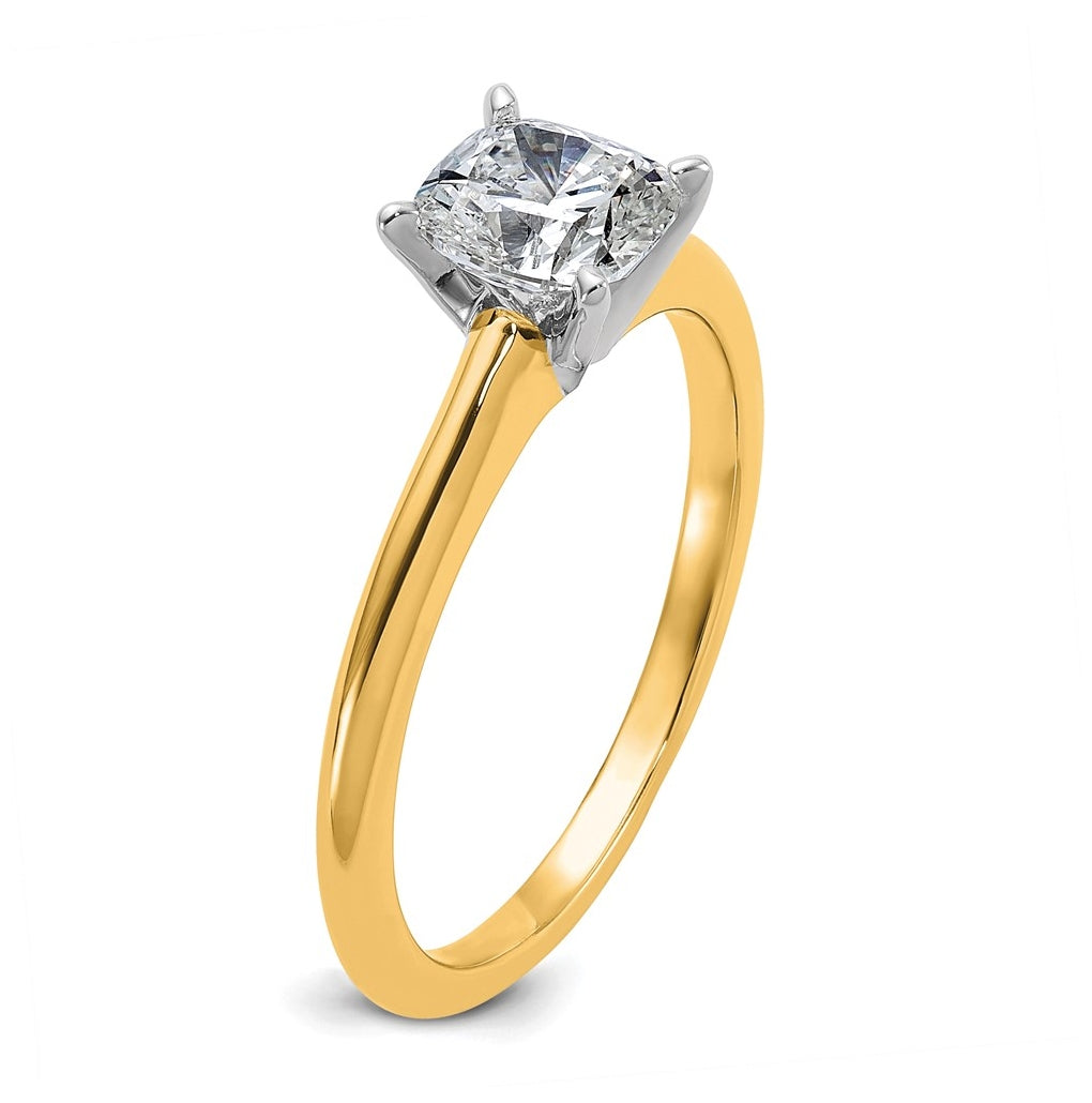 14k Two Tone 6mm SQ CUSH Colorless Moissanite Solitaire Sz 7