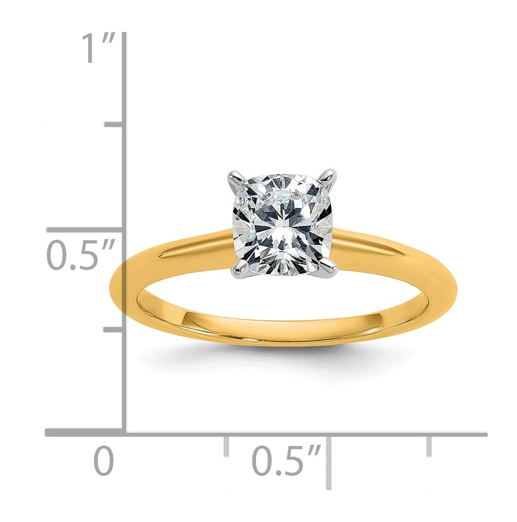 14k Two Tone 6mm SQ CUSH Colorless Moissanite Solitaire Sz 7