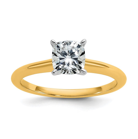 14k Two Tone 6mm SQ CUSH Colorless Moissanite Solitaire Sz 7