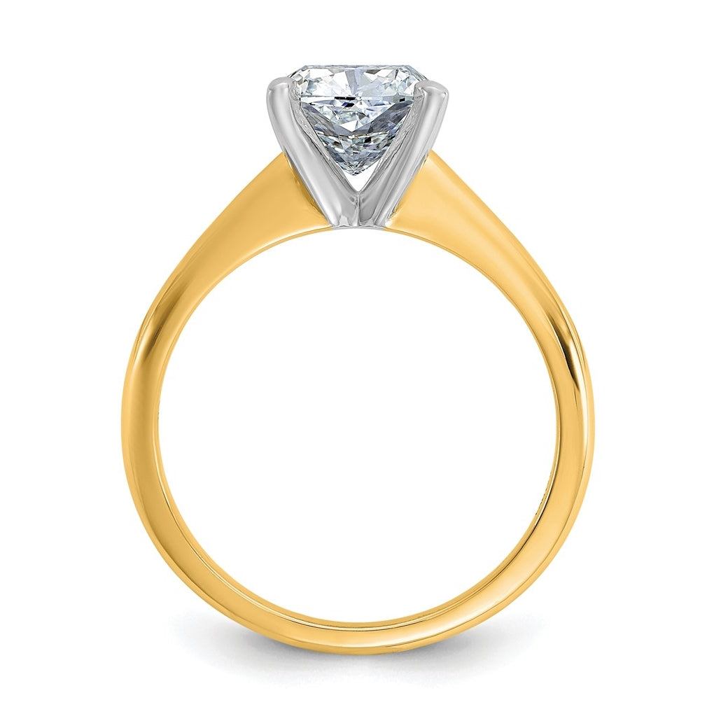 14k Two Tone 7.50mm Cushion Colorless Moissanite Solitaire Size 7