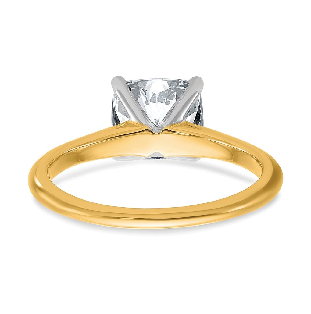 14k Two Tone 7.50mm Cushion Colorless Moissanite Solitaire Size 7