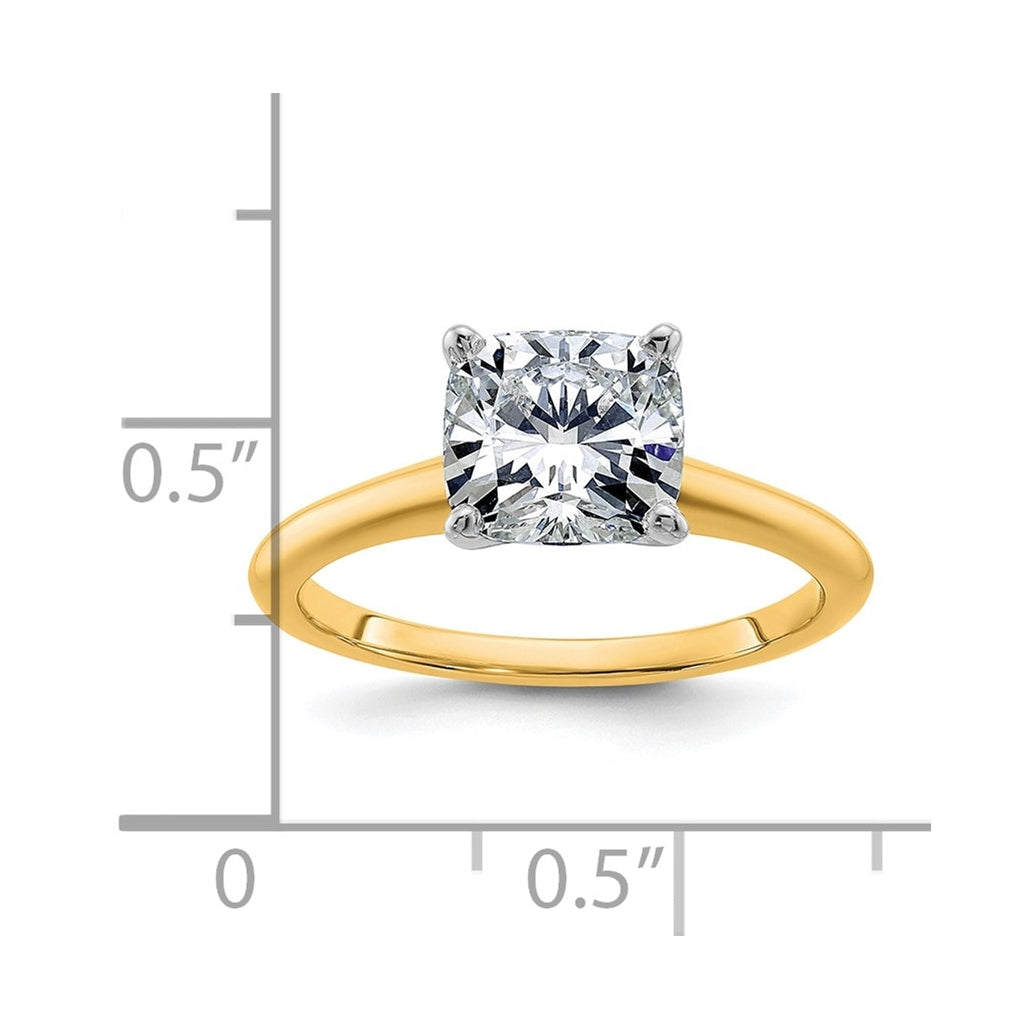 14k Two Tone 7.50mm Cushion Colorless Moissanite Solitaire Size 7