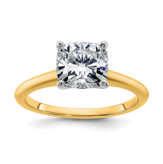 14k Two Tone 7.50mm Cushion Colorless Moissanite Solitaire Size 7