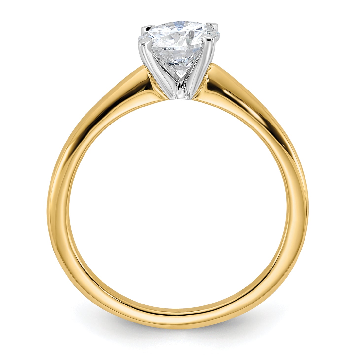 14k Two Tone 6mm Round True Light Moissanite Solitaire, Size 10