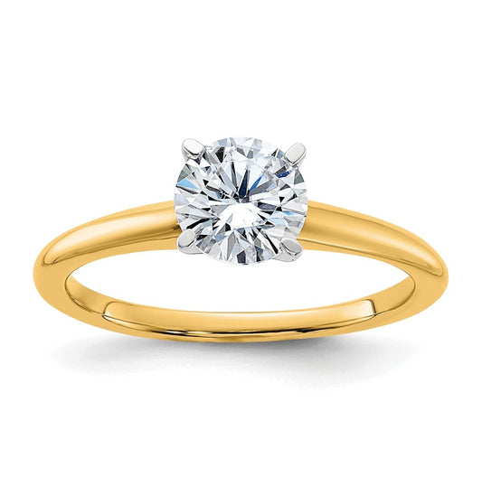 14k Two Tone 1ct. D E F Pure Light Round Moissanite Solitaire Ring, Size 7