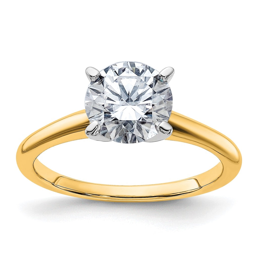 14k Two Tone 1 3/4ct. G H I True Light Round Moissanite Solitaire Ring, Size 5