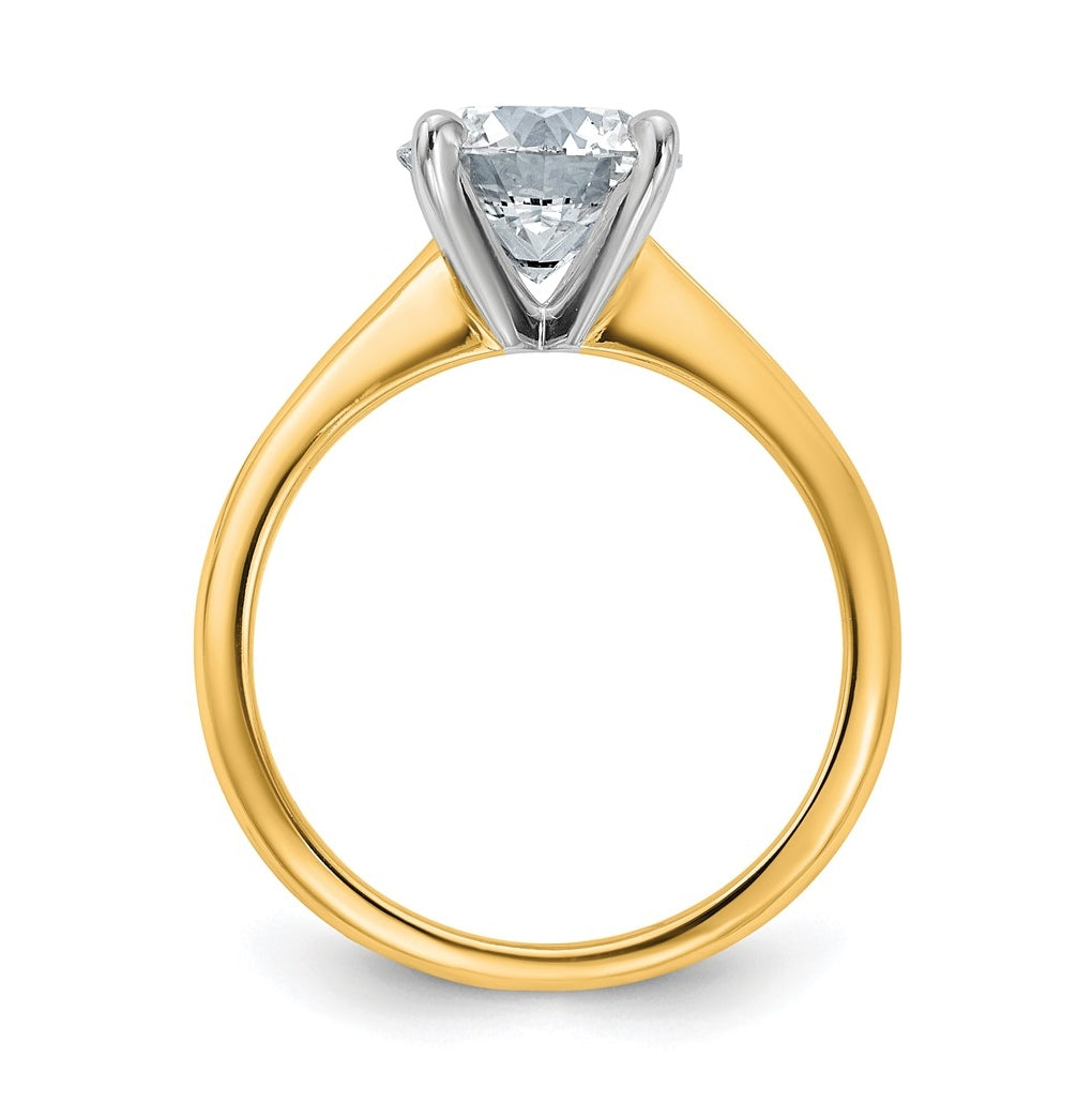 14k Two Tone 8mm Round Colorless Moissanite Solitaire Size 7