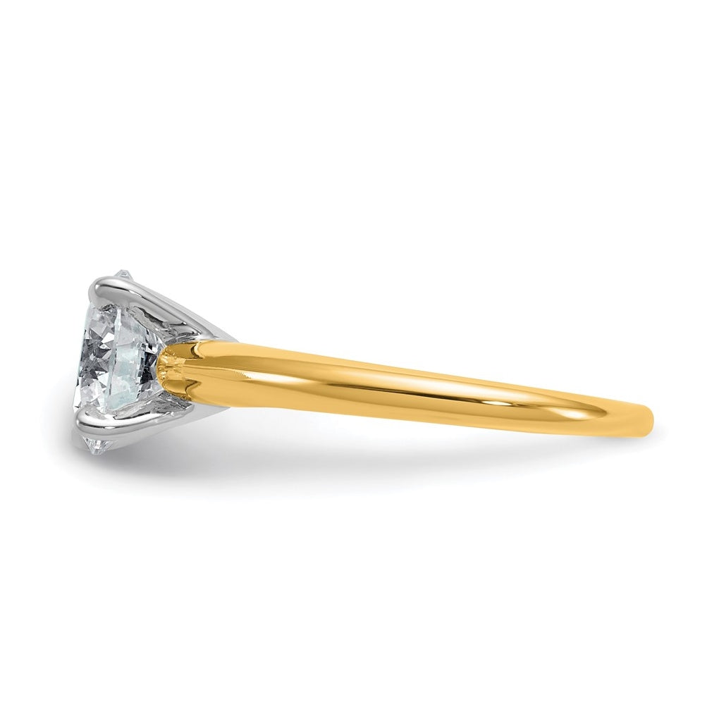 14k Two Tone 8mm Round Colorless Moissanite Solitaire Size 7