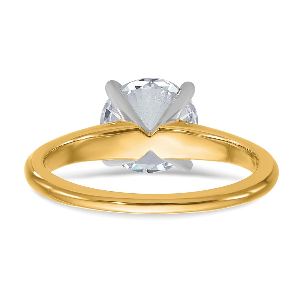 14k Two Tone 8mm Round Colorless Moissanite Solitaire Size 7