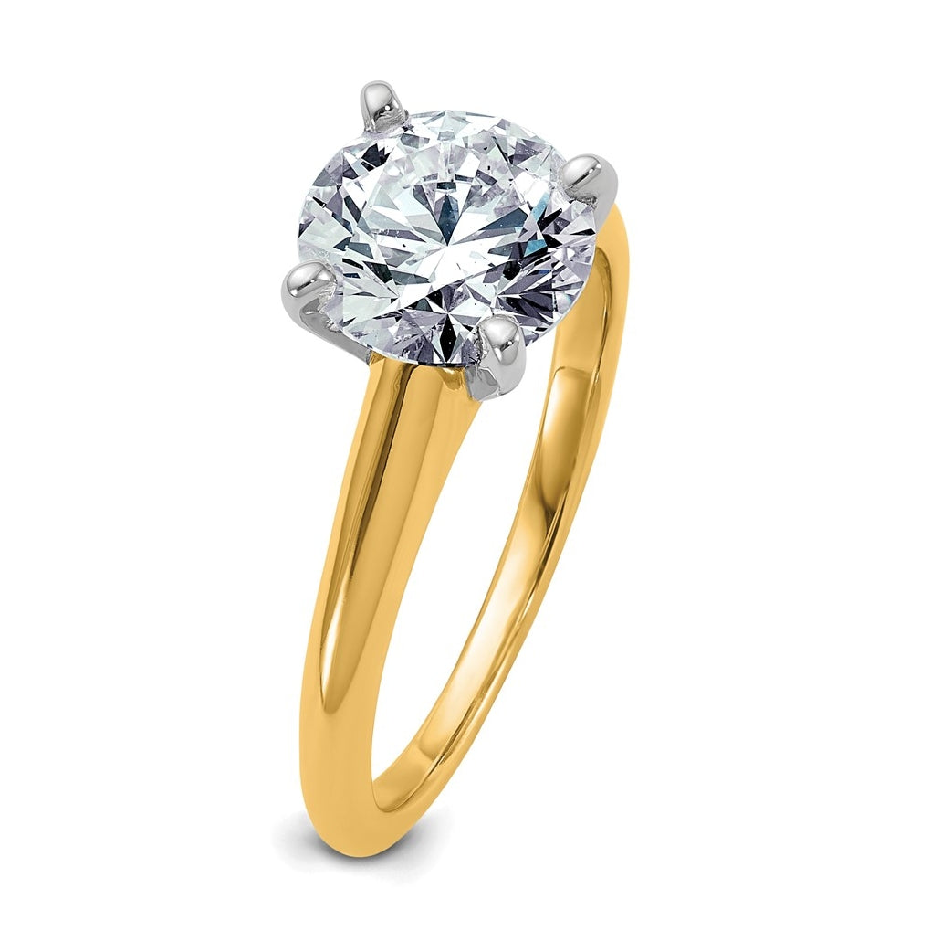 14k Two Tone 8mm Round Colorless Moissanite Solitaire Size 7