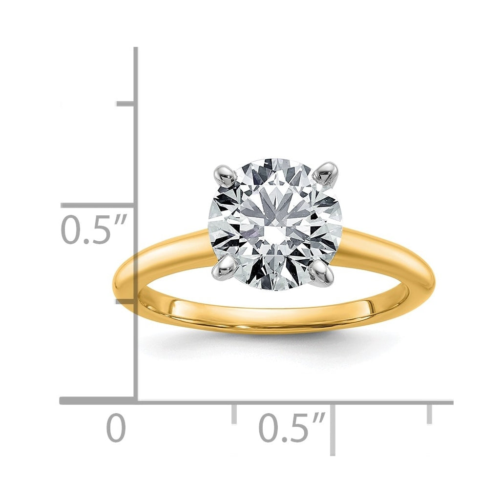 14k Two Tone 8mm Round Colorless Moissanite Solitaire Size 7